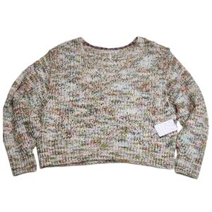 FREE PEOPLE NWT Highland V Sweater in Neutral Combo Sz Med OB1010992 Chunky Cozy